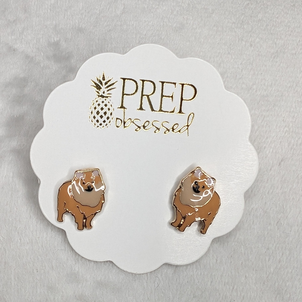 Pomeranian Enamel Stud Earrings